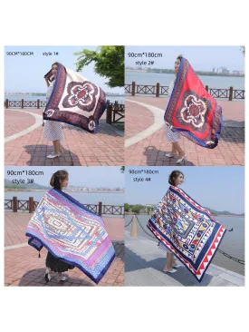 1pc Summer Cotton-Linen Travel Scarf Sunscreen Shawl Women's Beach Towel For Holiday And Air-Conditioned Places