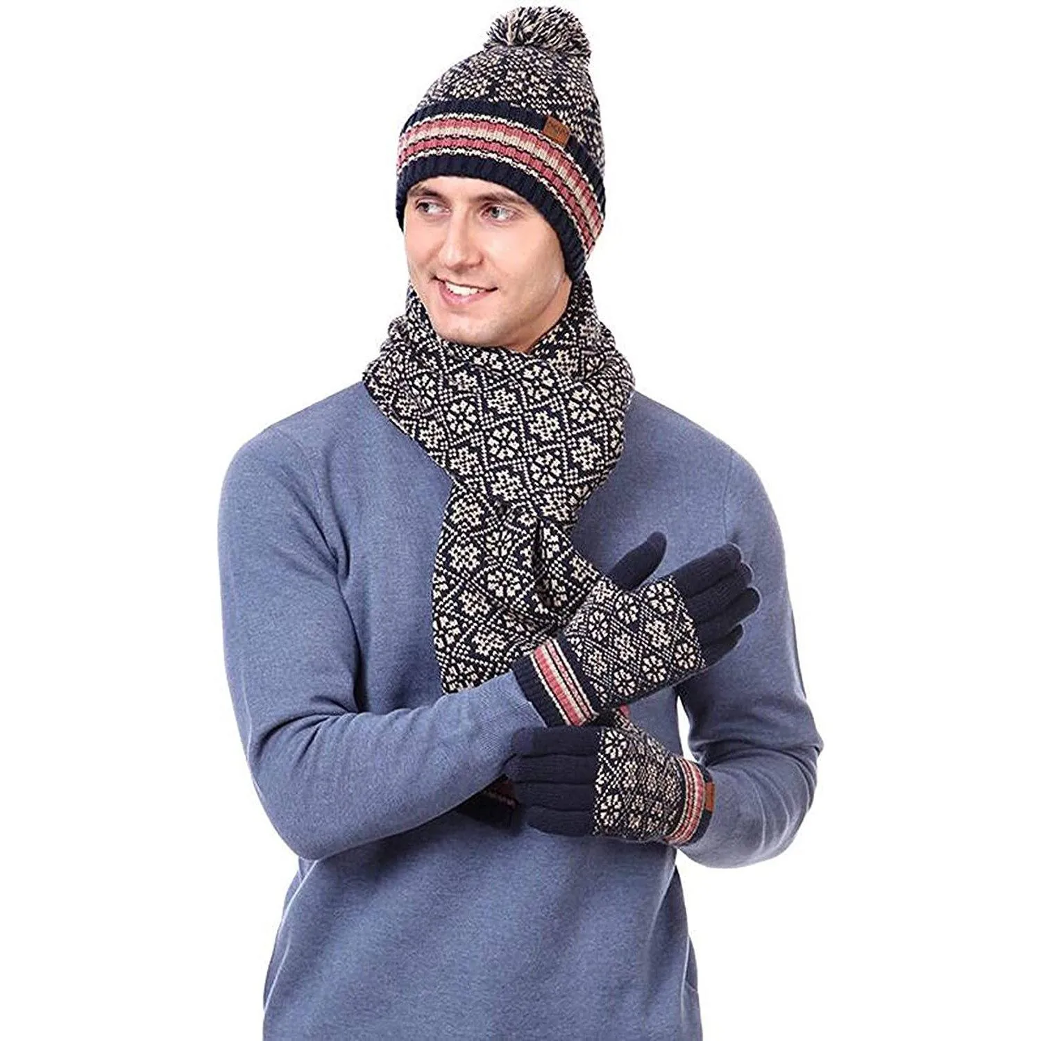 3-in-1 Soft Warm Thick Cable Knitted Beanie Hat Scarf and Gloves Winter Set