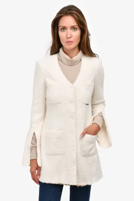 Alexander Wang White Tweed V-Neck Chain Detail Jacket Dress Size 4