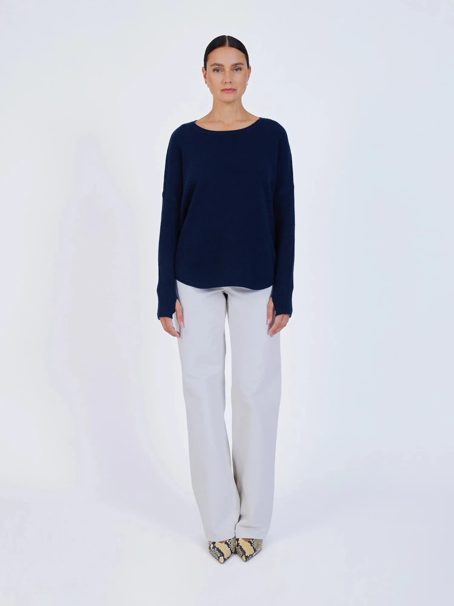 Arya Navy Cashmere Round Neck Poncho Jumper