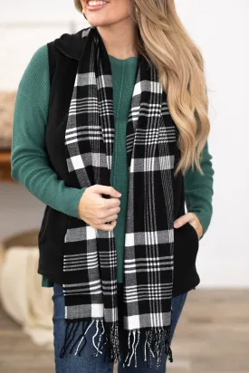 Black and White Fringe Trim Blanket Scarf