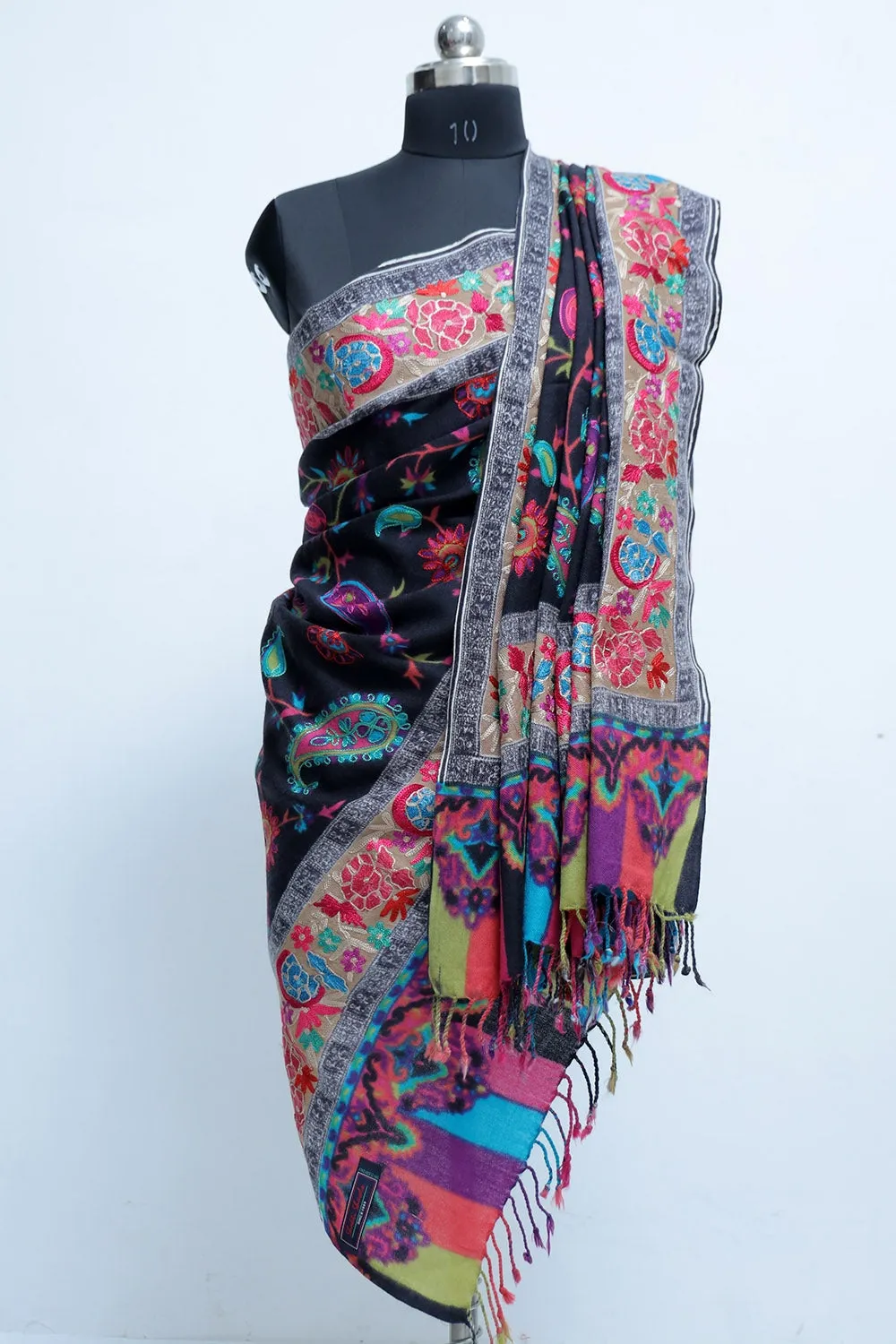 Black colour Designer Shawl With Beautifully Highlighted pattern A Sure to Give You Warm Look.