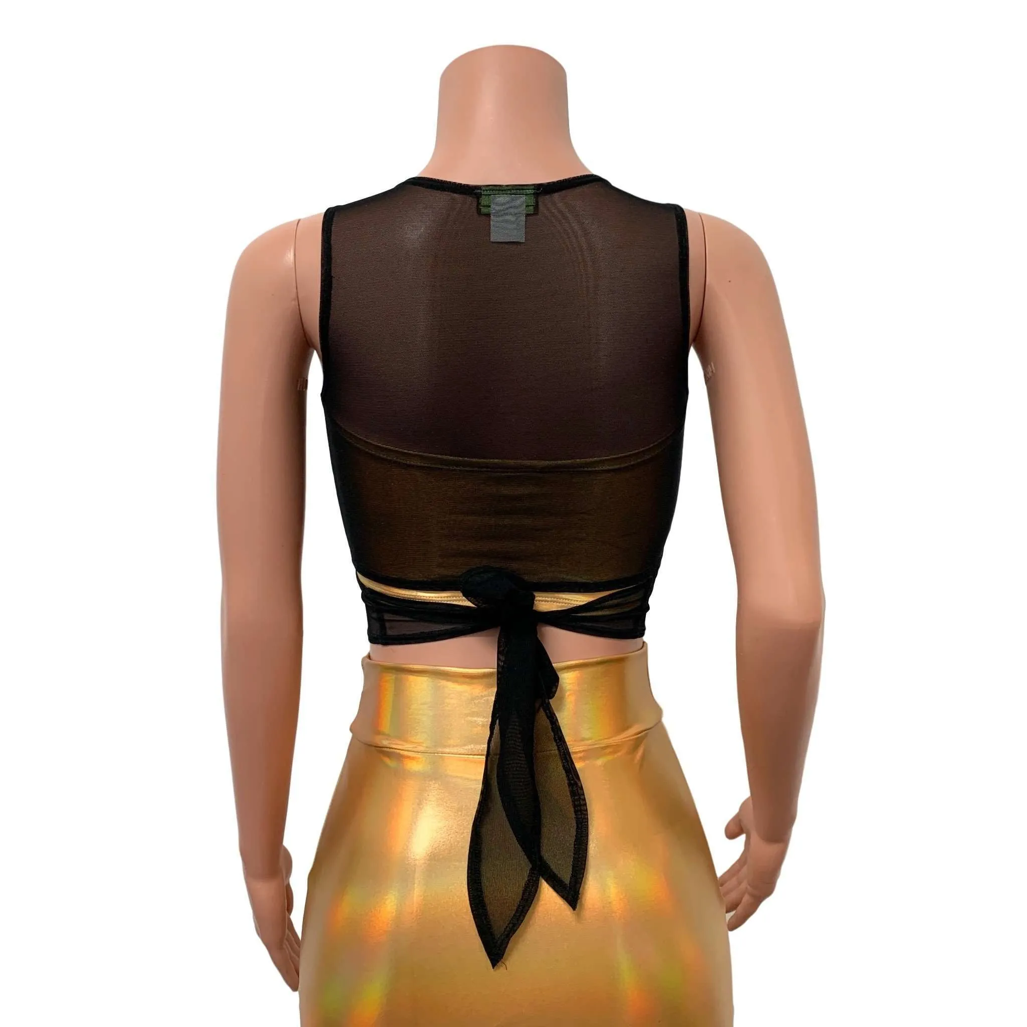 Black Mesh Wrap Top - Rave Tie Top - Choose Sleeve Length