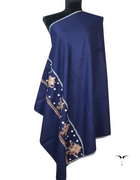 Blue Pashmina Shawl With Sozni & Tilla Work 6975