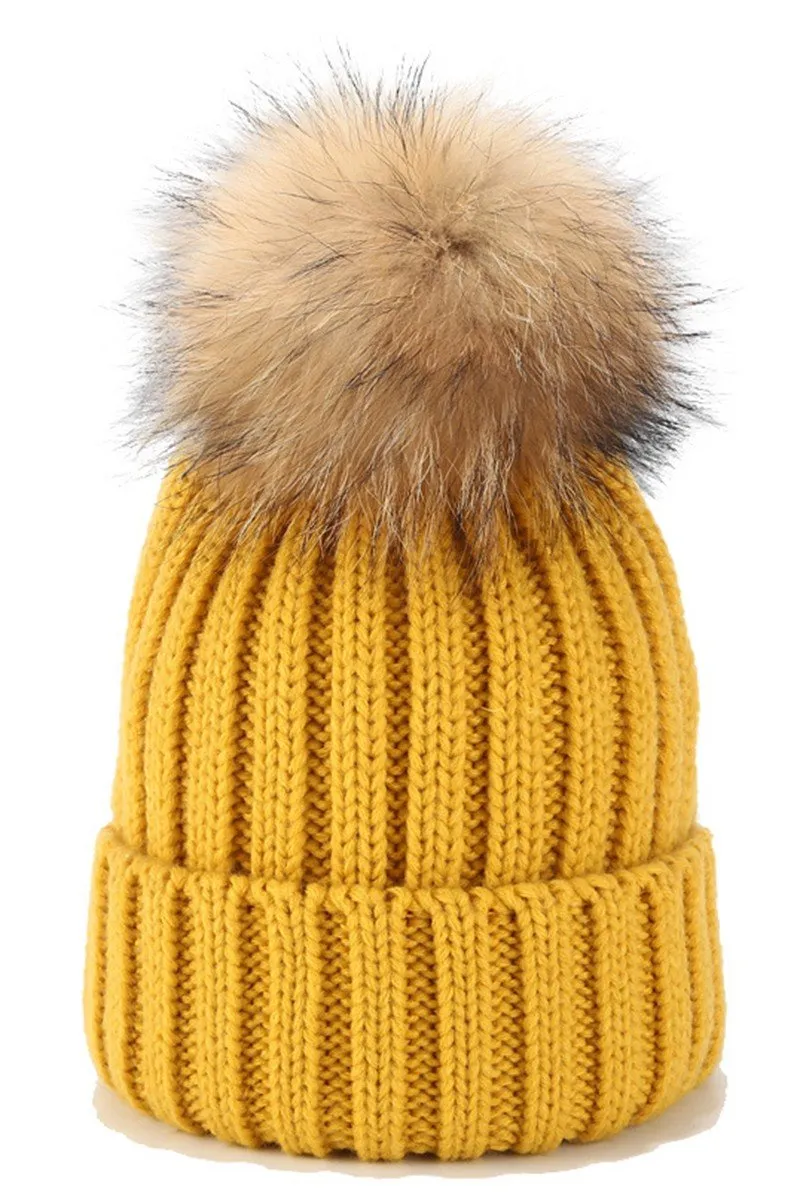 CABLE KNIT POMPOM WARM WINTER BEANIE HAT