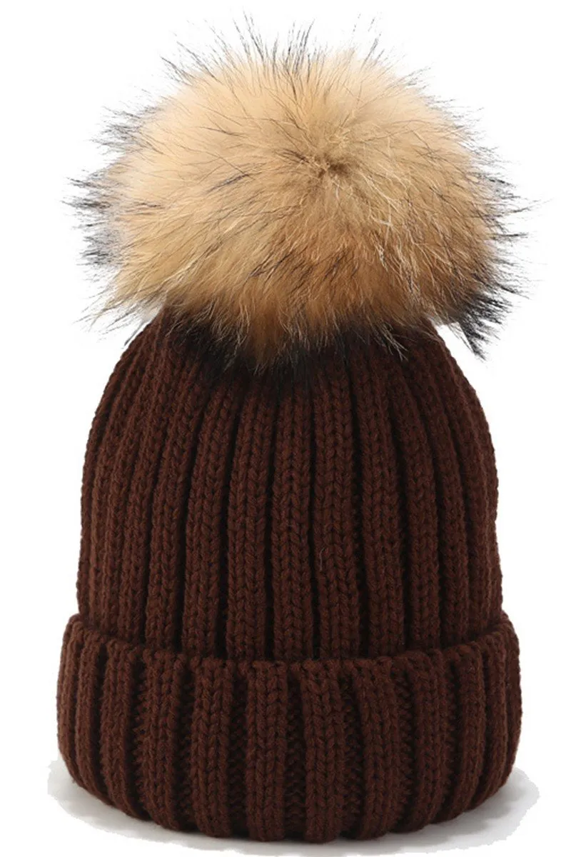 CABLE KNIT POMPOM WARM WINTER BEANIE HAT