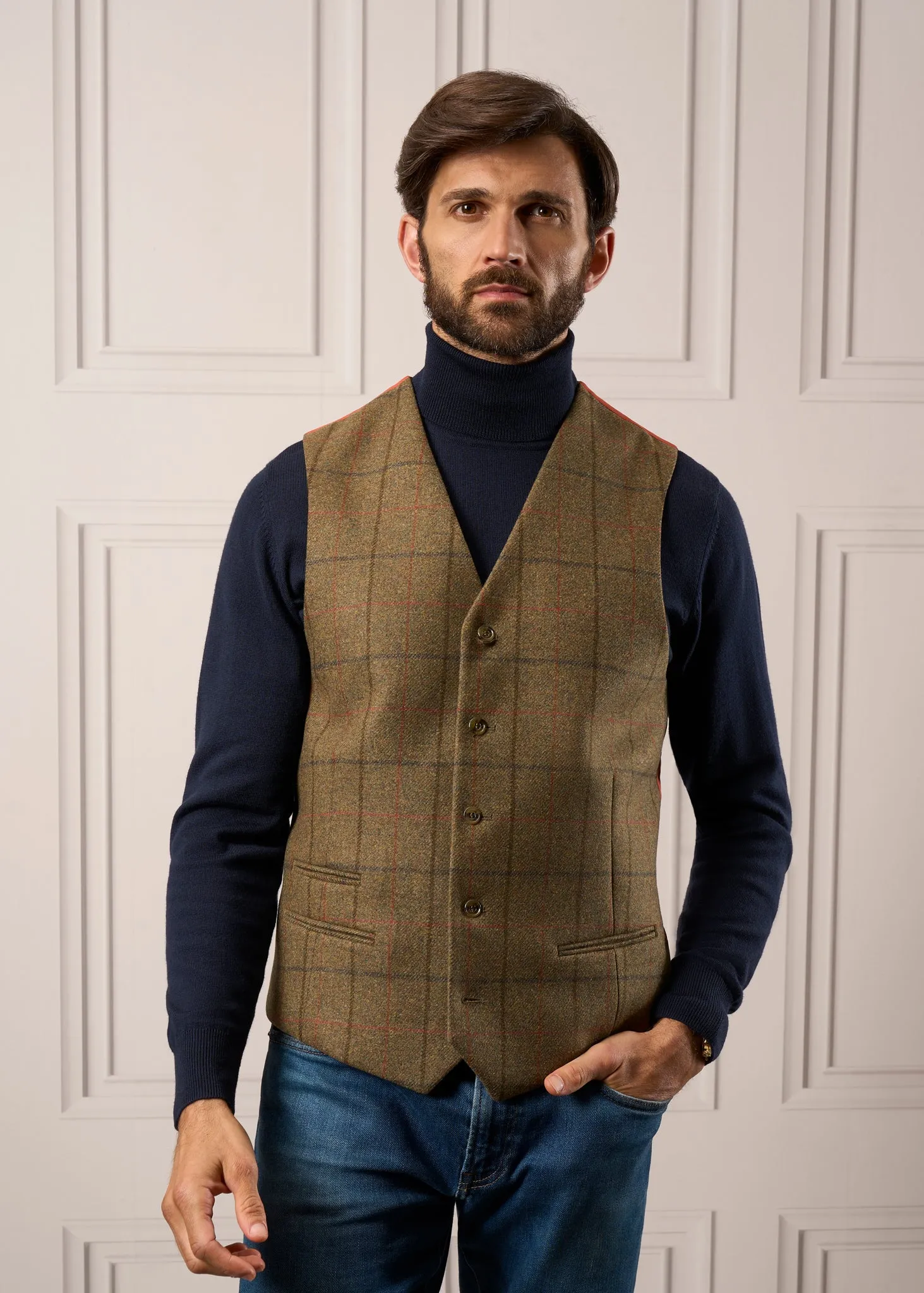 Combrook Men's Tweed Lined-Back Waistcoat In Thyme - Regular Fit