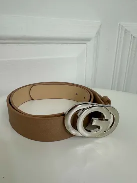 Faux Leather G Logo Belt - Latte