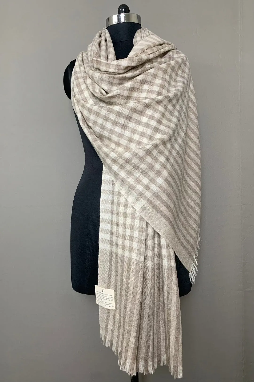 Grayson French Taupe Check Cashmere Shawl