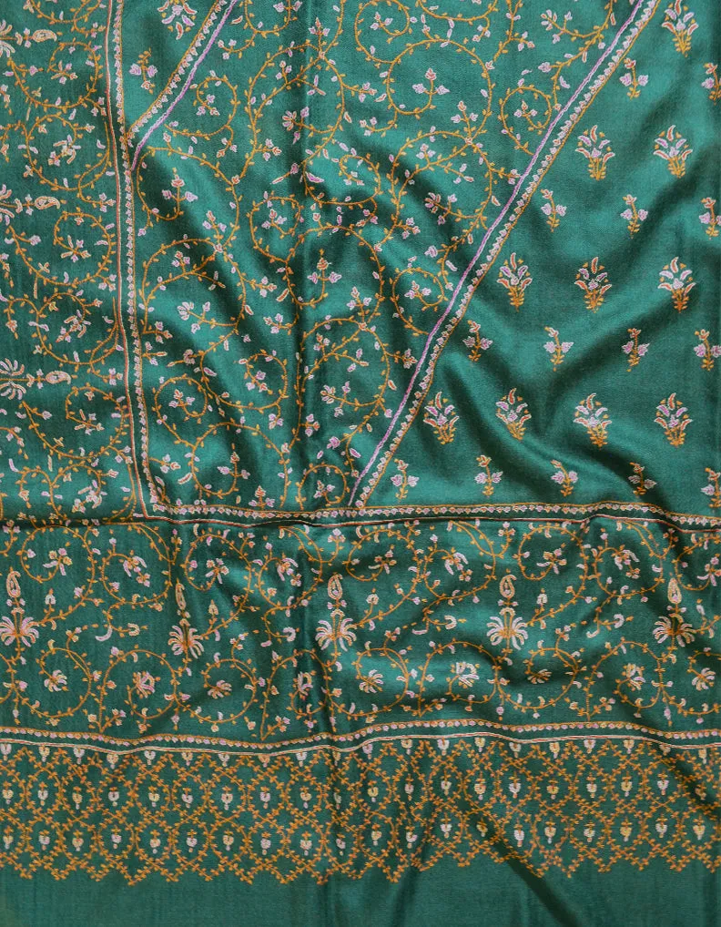 Green Pashmina Shawl With Sozni 6221