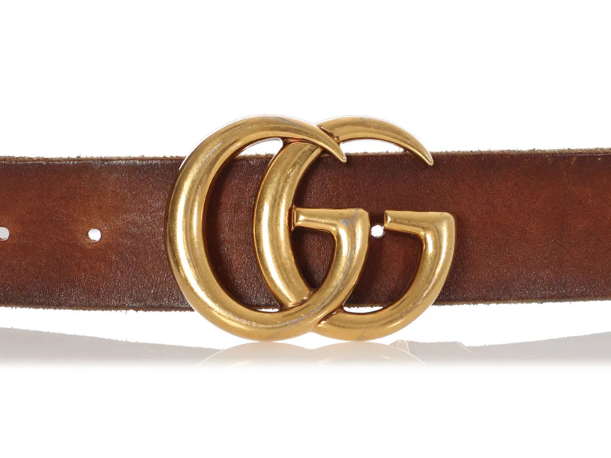 Gucci Brown Calfksin Wide GG Belt