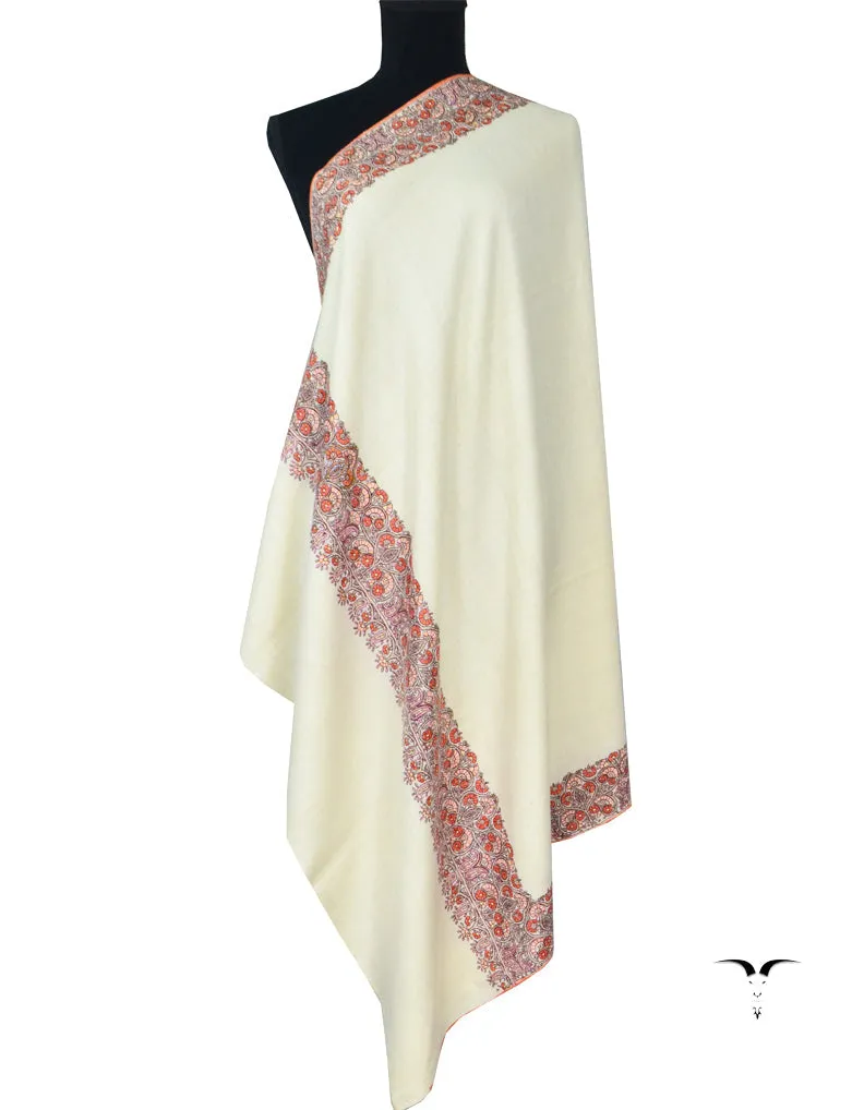 Hand Embroidered Pashmina Shawl White 5304