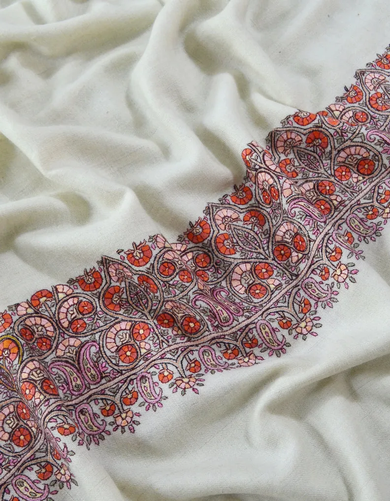 Hand Embroidered Pashmina Shawl White 5304