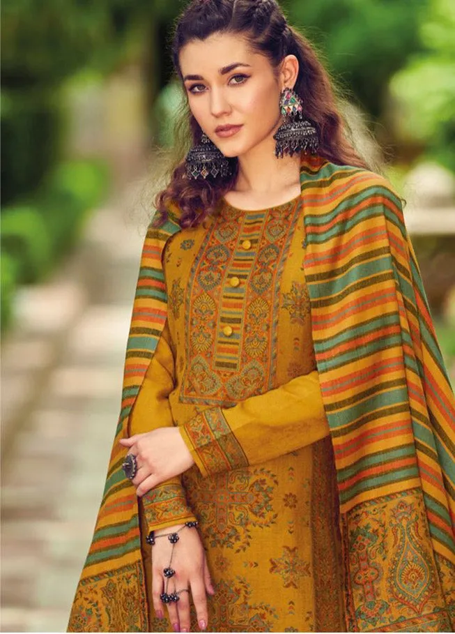 Handloom Pashmina Dark Yellow Unstitched Winter Suit