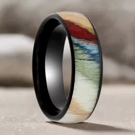 IRONBARK | Black Tungsten Ring, Colorful Dyed Rosewood Inlay