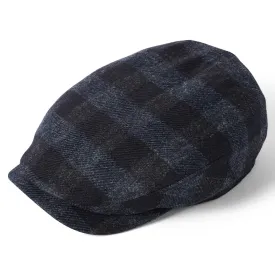 Longden Lambswool Check Flat Cap - Blue by Failsworth