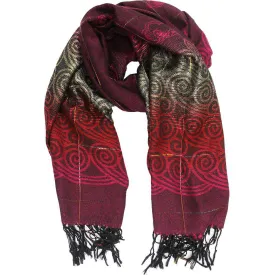 Ombre Jacquard Swirl Print Scarf-Maroon