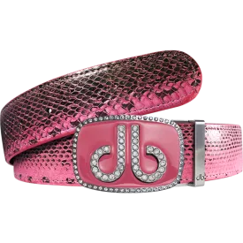 Pink Snakeskin Leather Belt with Buckle