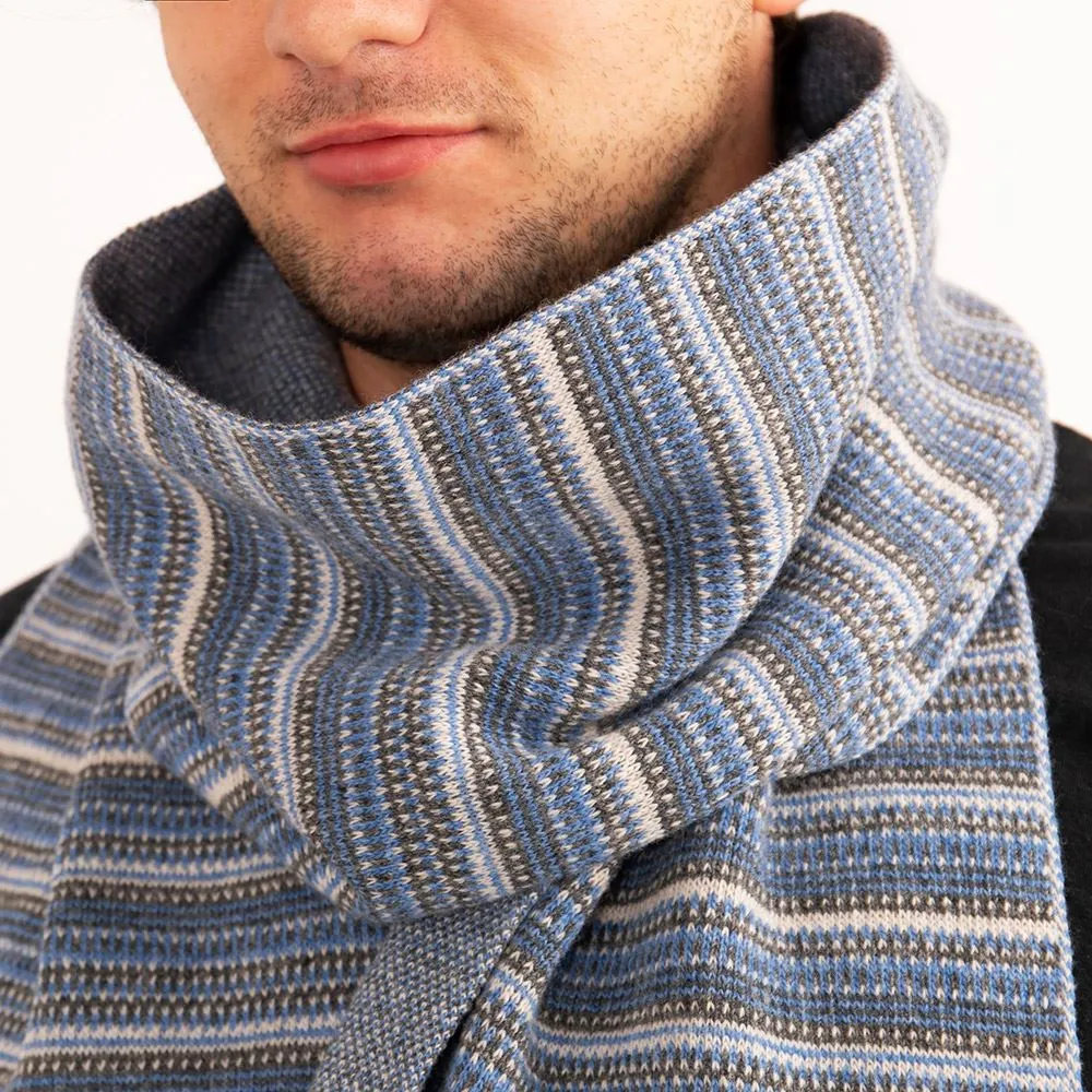 The Burghley - Tweed Jacquard Scarf - Jeans Blue