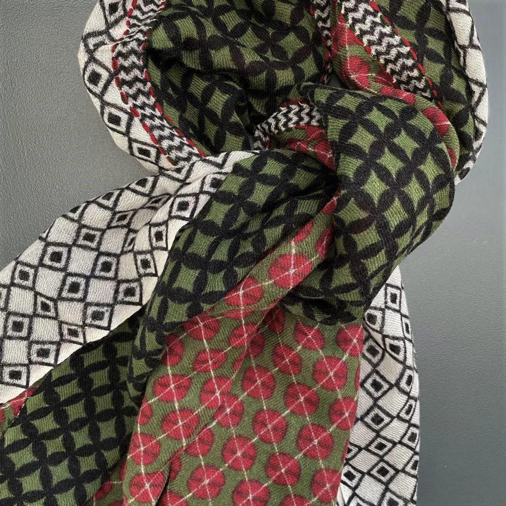 Wool and Silk Geometric Pattern Scarf by Ombre London